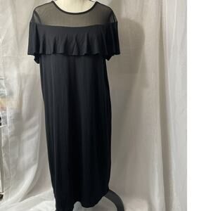 NWT Alison Andrews Women's Large Black Dress Sheer Ruffle Top Stretchy